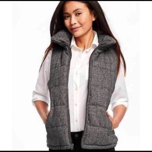 Old Navy Fleece Lined Herringbone Charcoal Grey Thick Puffy Vest